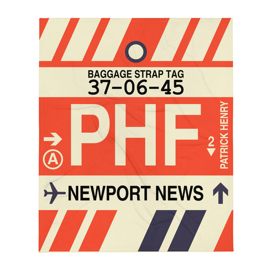 PHF Newport News Throw Blanket • Jet Age Baggage Tag Design • YHM Designs - Image 01