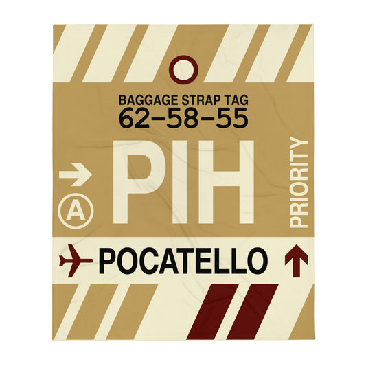 PIH Pocatello Throw Blanket • Jet Age Baggage Tag Design • YHM Designs - Image 01