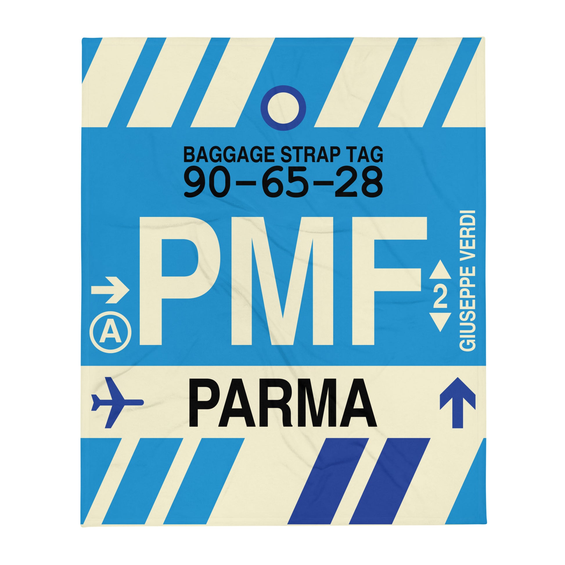 PMF Parma Throw Blanket • Jet Age Baggage Tag Design • YHM Designs - Image 01