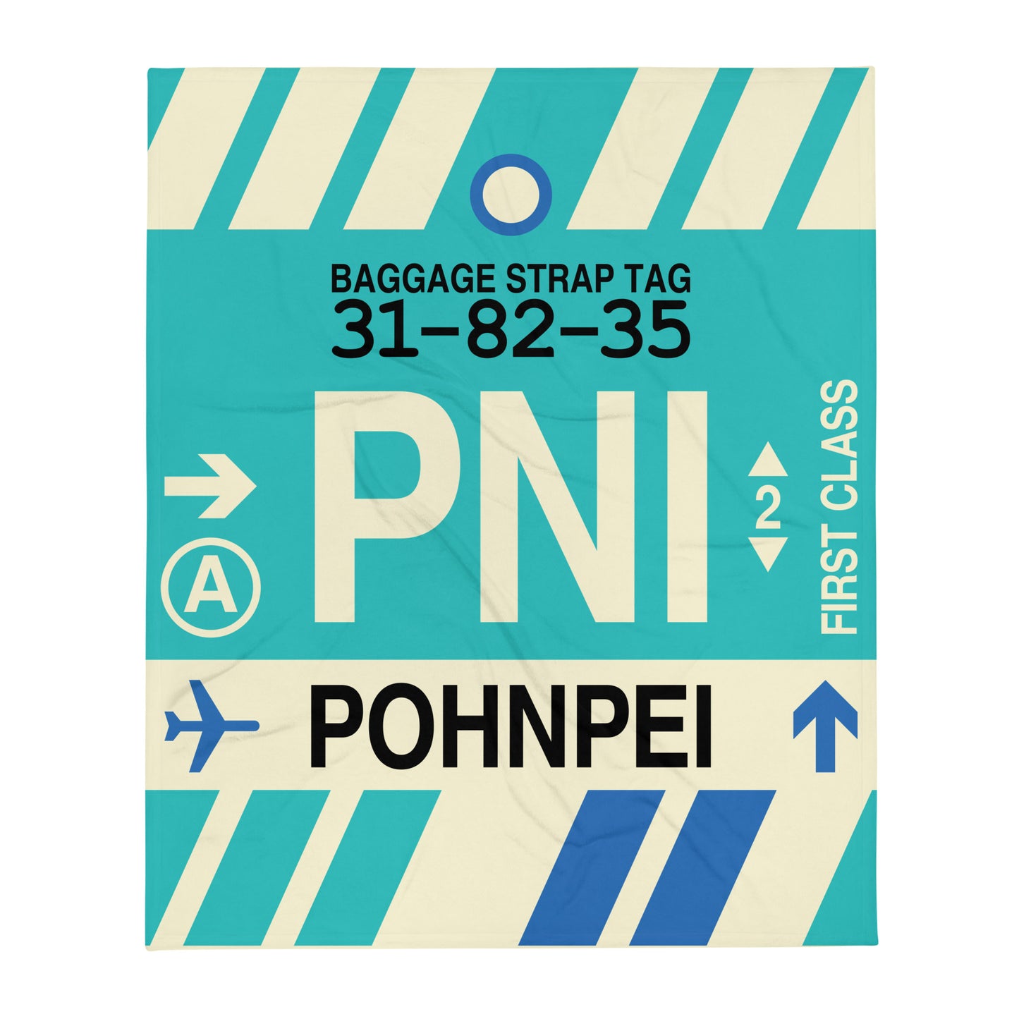 PNI Pohnpei Throw Blanket • Jet Age Baggage Tag Design • YHM Designs - Image 01