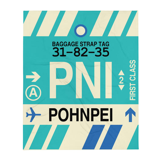 PNI Pohnpei Throw Blanket • Jet Age Baggage Tag Design • YHM Designs - Image 01