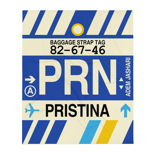 PRN Pristina Throw Blanket • Jet Age Baggage Tag Design • YHM Designs - Image 01
