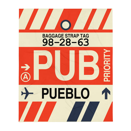 PUB Pueblo Throw Blanket • Jet Age Baggage Tag Design • YHM Designs - Image 01
