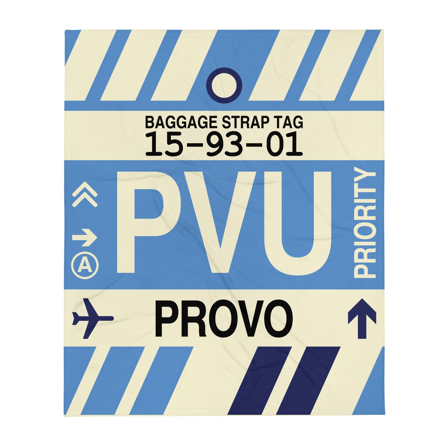 PVU Provo Throw Blanket • Jet Age Baggage Tag Design • YHM Designs - Image 01
