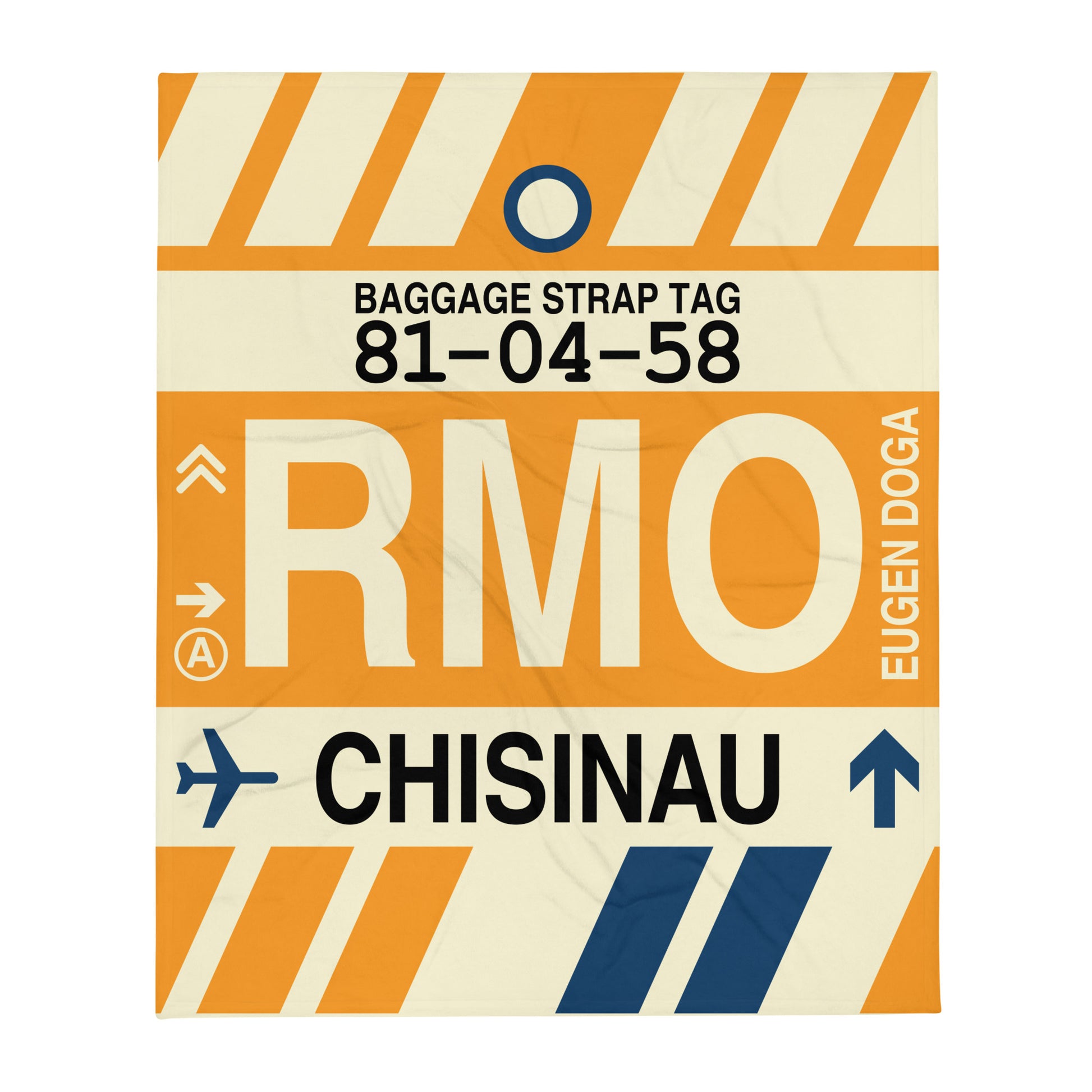 RMO Chisinau Throw Blanket • Jet Age Baggage Tag Design • YHM Designs - Image 01