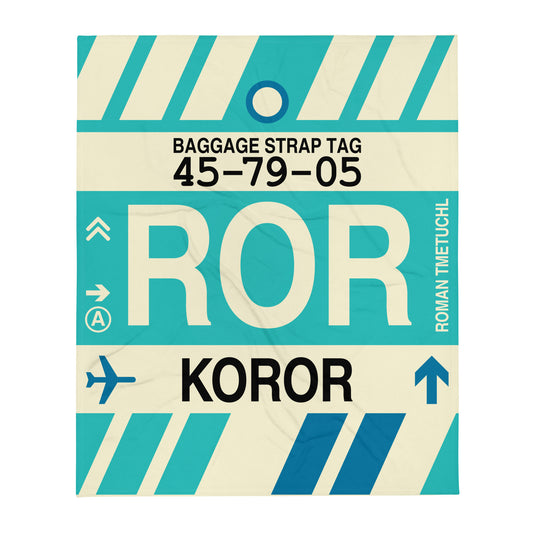 ROR Koror Throw Blanket • Jet Age Baggage Tag Design • YHM Designs - Image 01