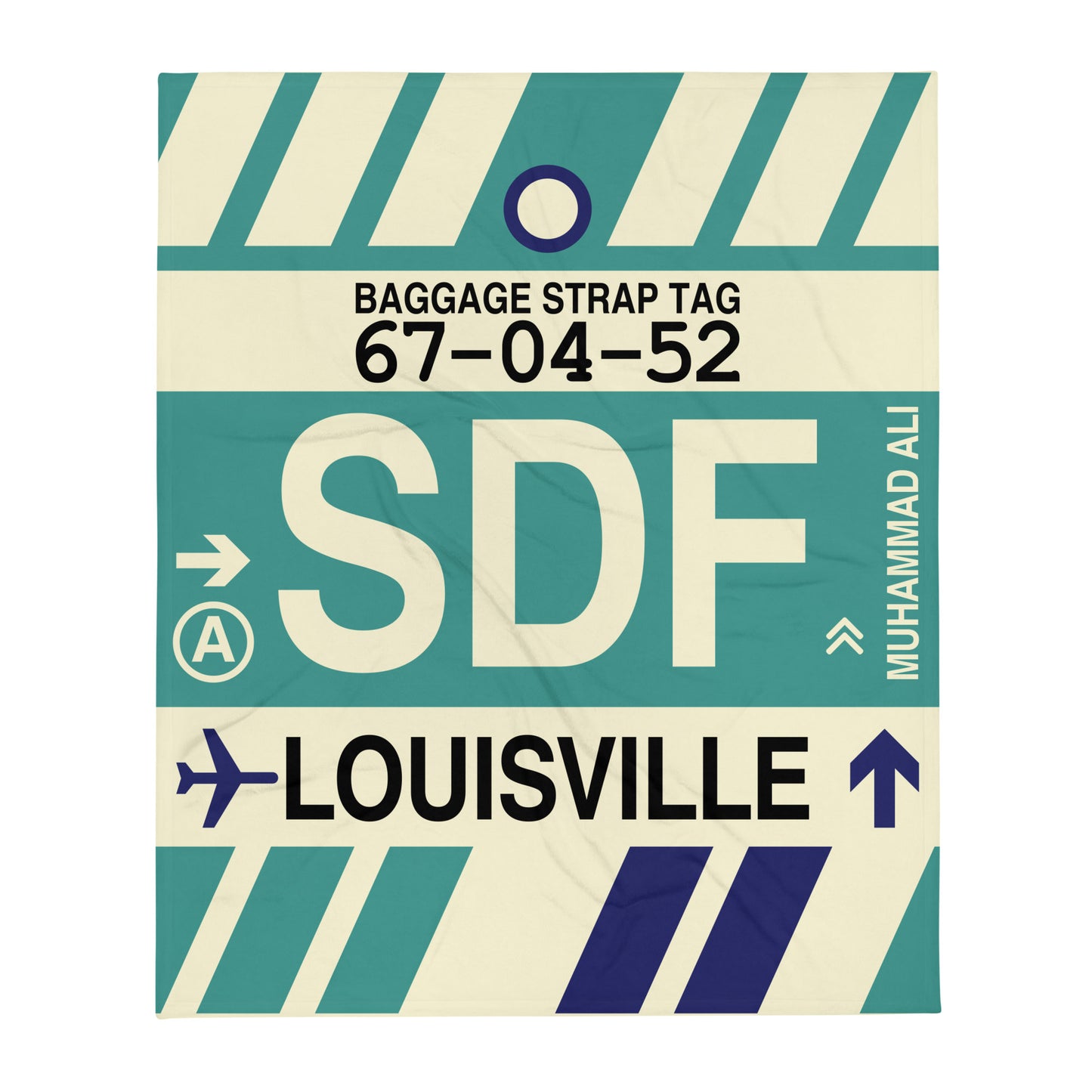 SDF Louisville Throw Blanket • Jet Age Baggage Tag Design • YHM Designs - Image 01
