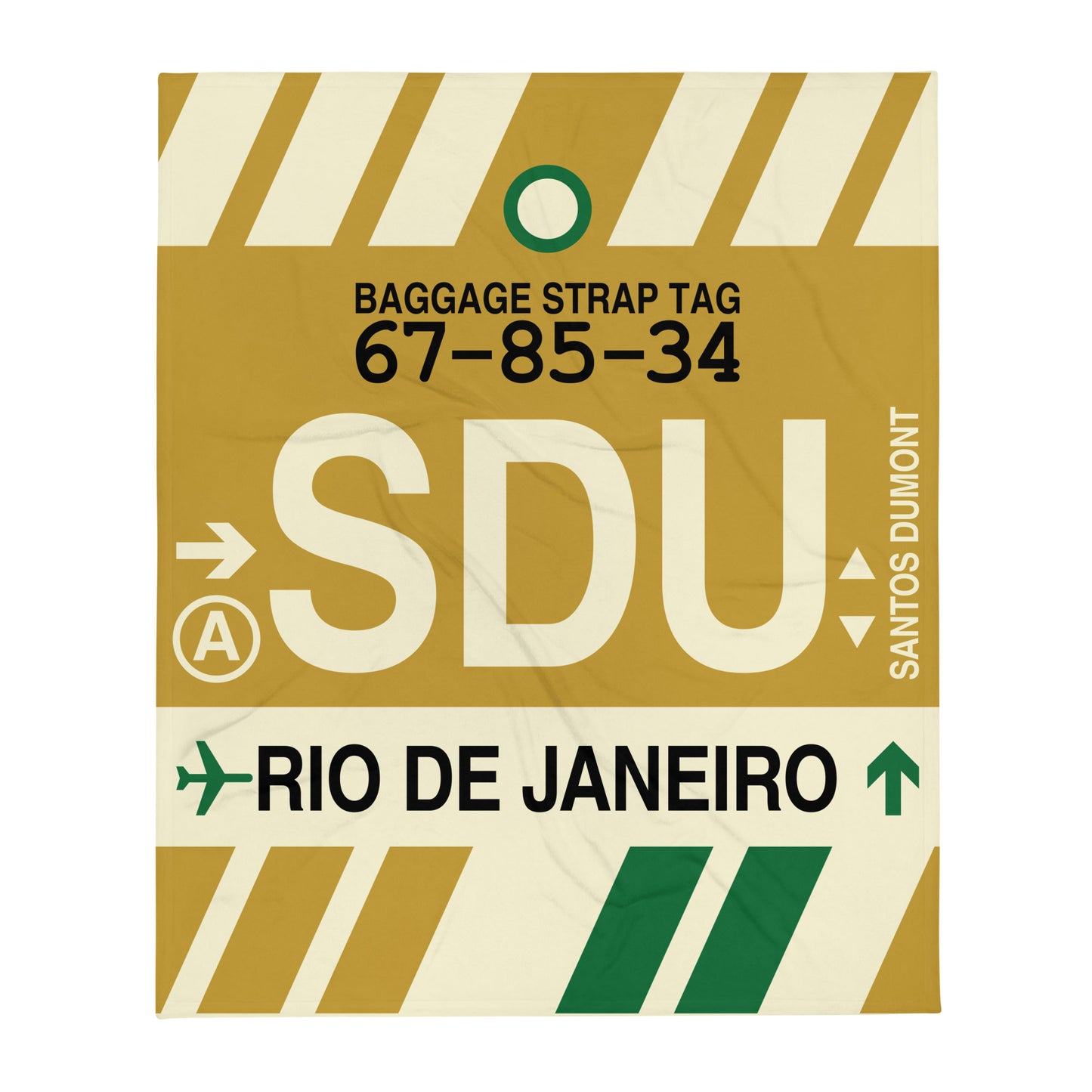 SDU Rio de Janeiro Throw Blanket • Jet Age Baggage Tag Design • YHM Designs - Image 01