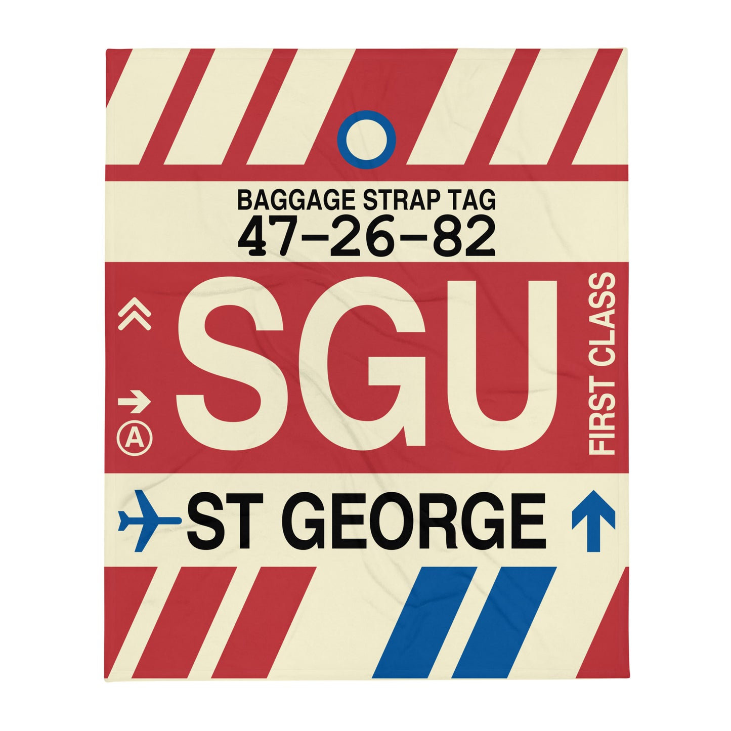 SGU St. George Throw Blanket • Jet Age Baggage Tag Design • YHM Designs - Image 01