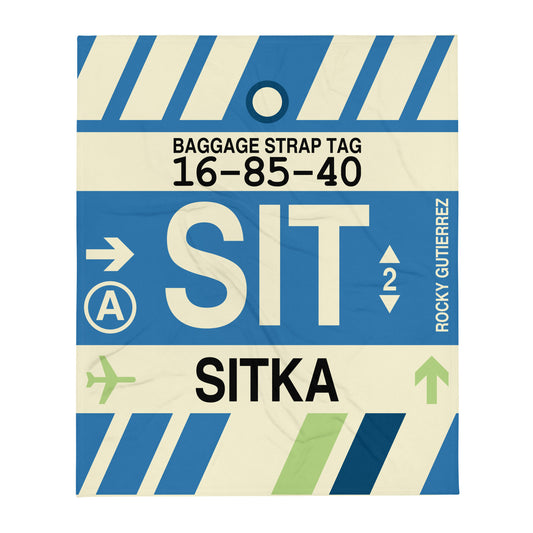 SIT Sitka Throw Blanket • Jet Age Baggage Tag Design • YHM Designs - Image 01