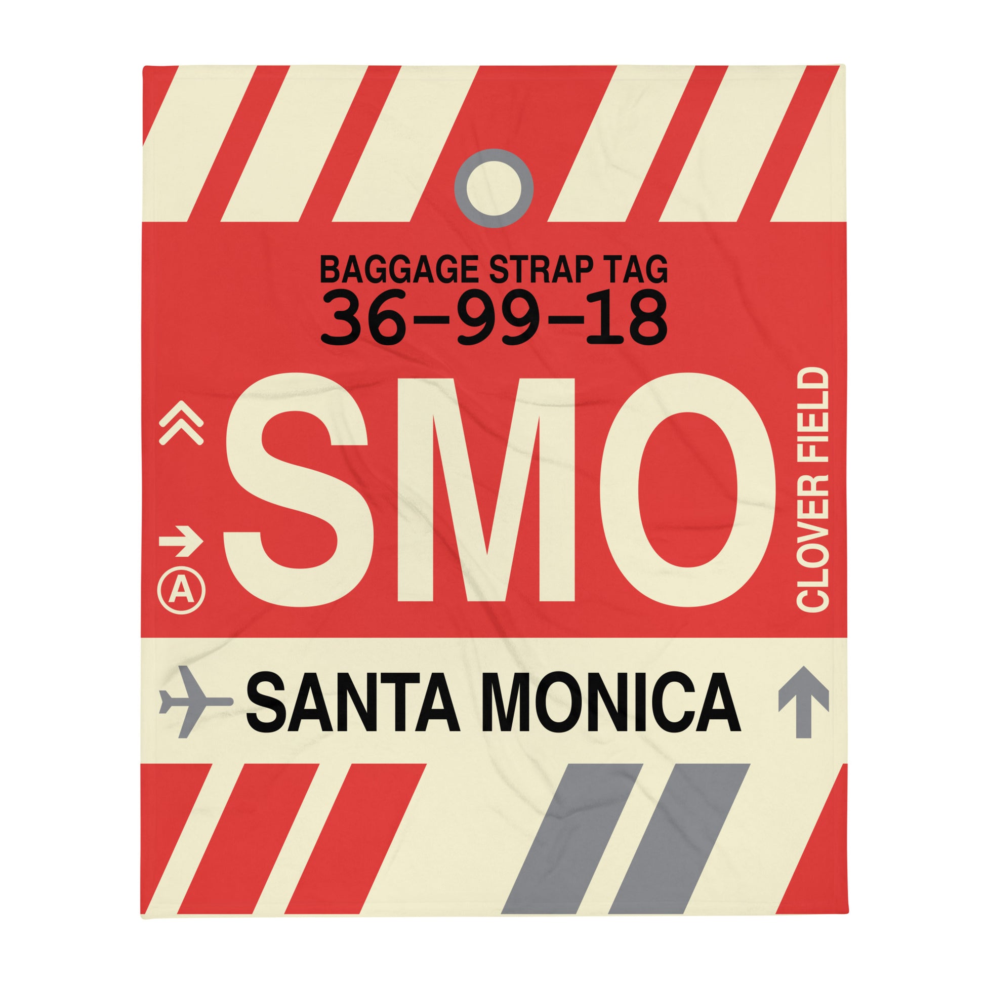 SMO Santa Monica Throw Blanket • Jet Age Baggage Tag Design • YHM Designs - Image 01