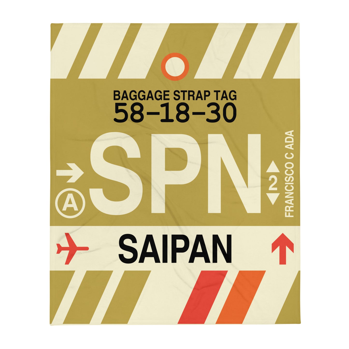 SPN Saipan Throw Blanket • Jet Age Baggage Tag Design • YHM Designs - Image 01