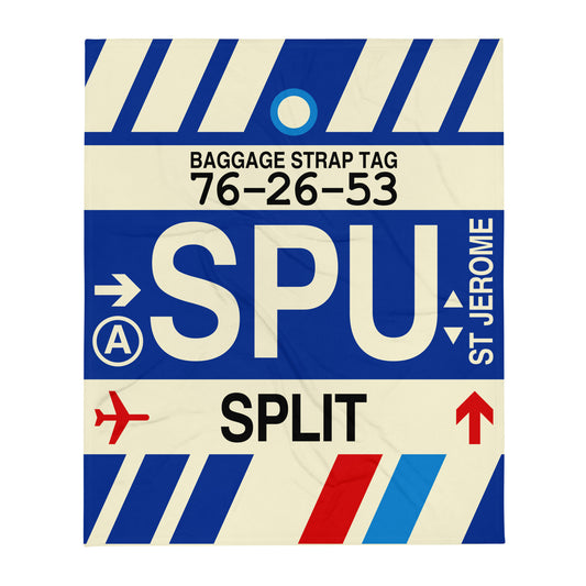 SPU Split Throw Blanket • Jet Age Baggage Tag Design • YHM Designs - Image 01