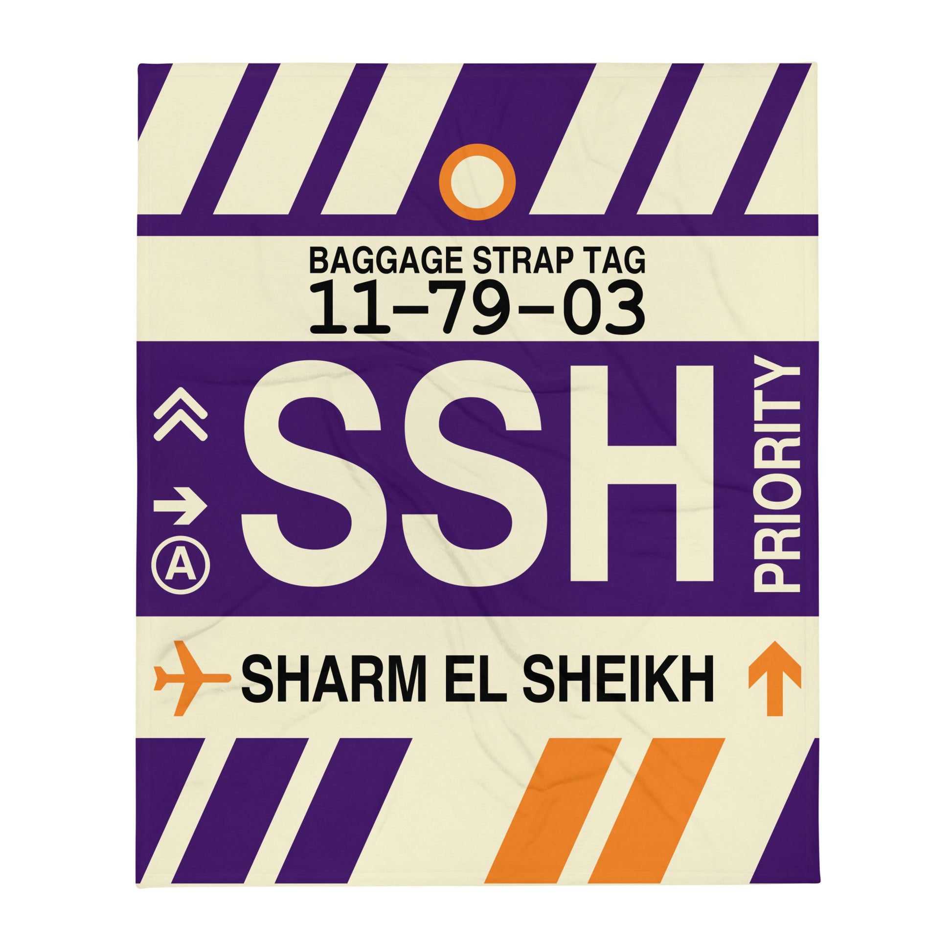 SSH Sharm el-Sheikh Throw Blanket • Jet Age Baggage Tag Design • YHM Designs - Image 01