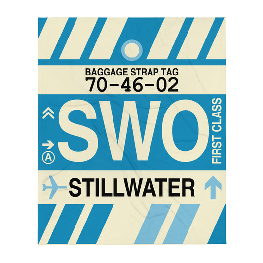 SWO Stillwater Throw Blanket • Jet Age Baggage Tag Design • YHM Designs - Image 01