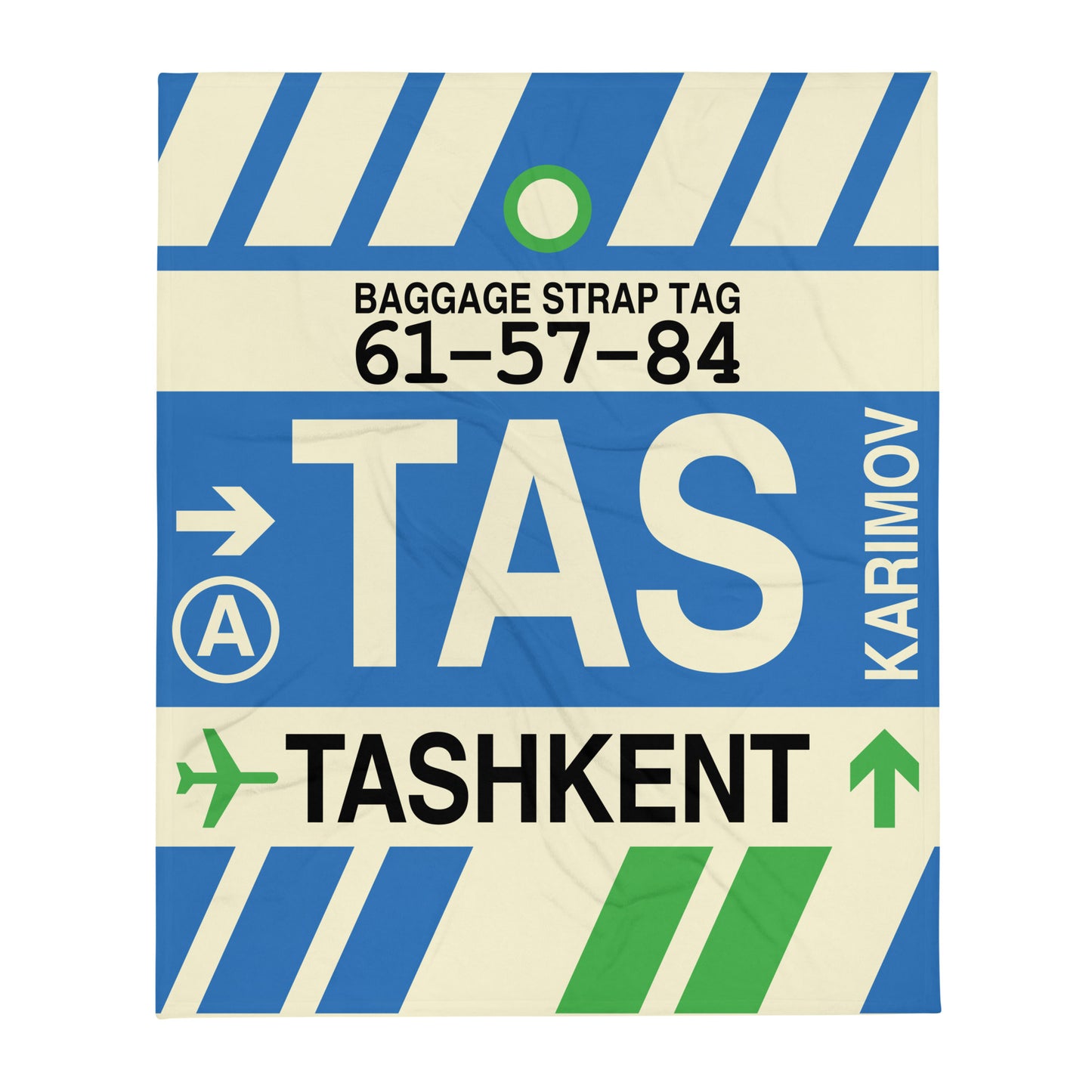 TAS Tashkent Throw Blanket • Jet Age Baggage Tag Design • YHM Designs - Image 01