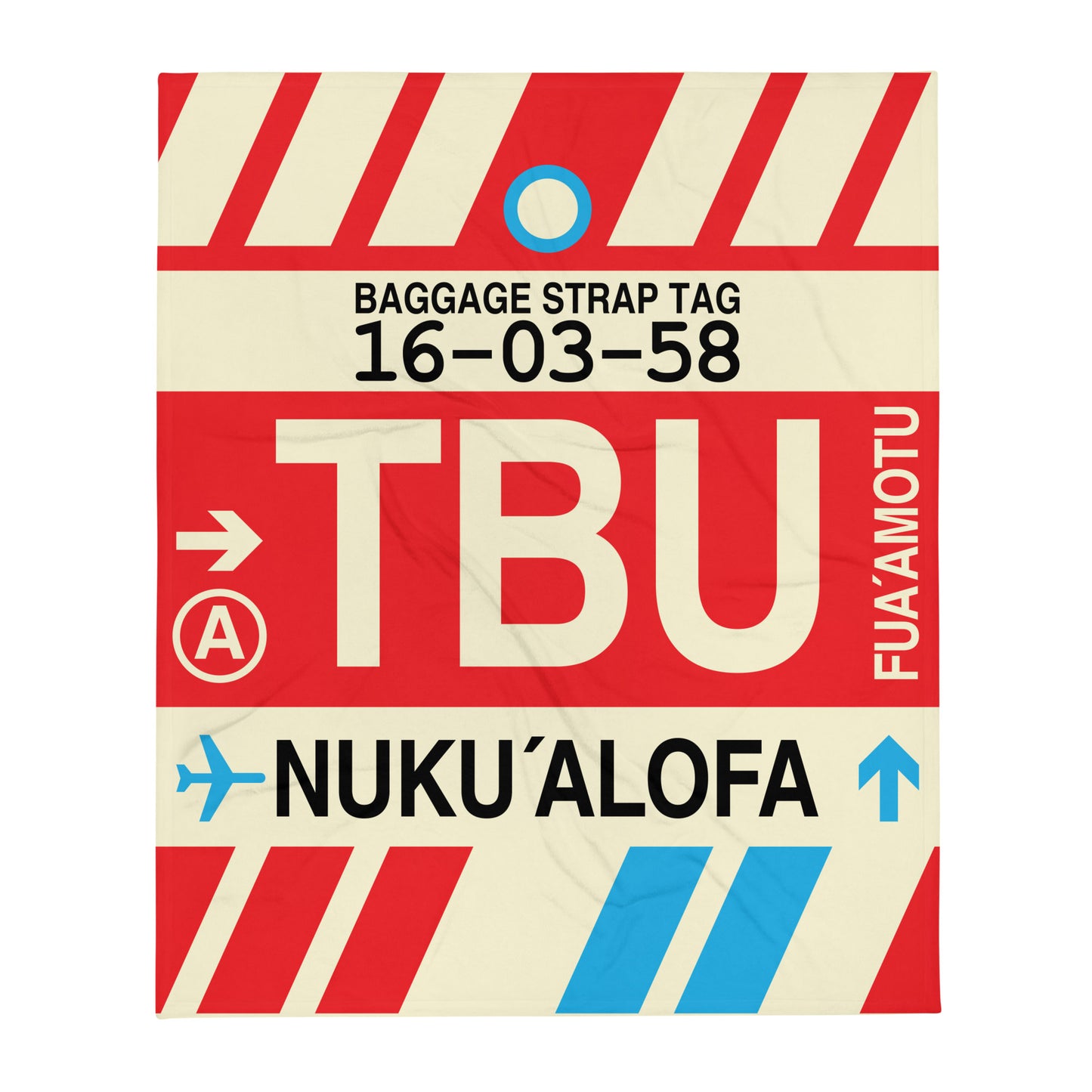 TBU Nuku'alofa Throw Blanket • Jet Age Baggage Tag Design • YHM Designs - Image 01