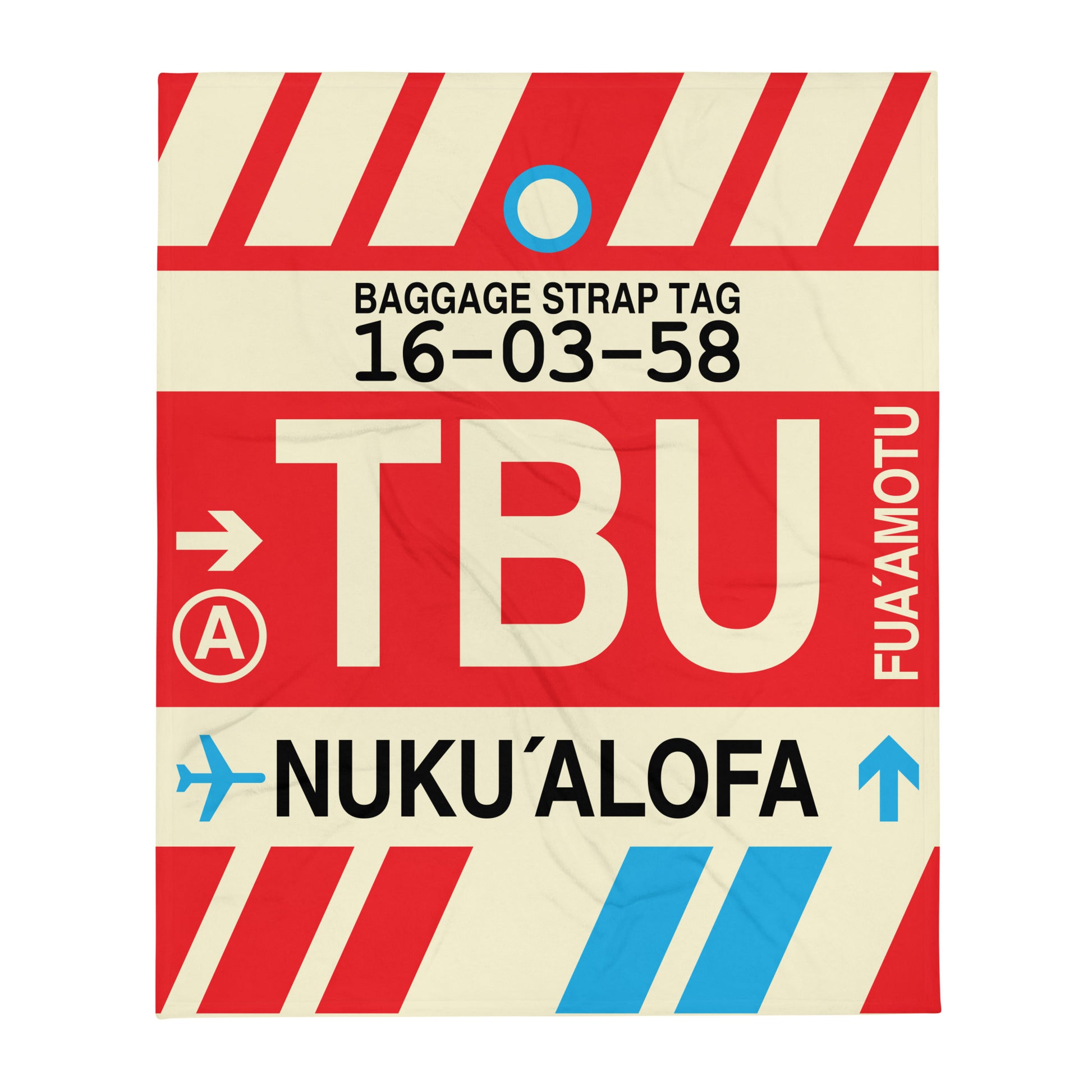TBU Nuku'alofa Throw Blanket • Jet Age Baggage Tag Design • YHM Designs - Image 01