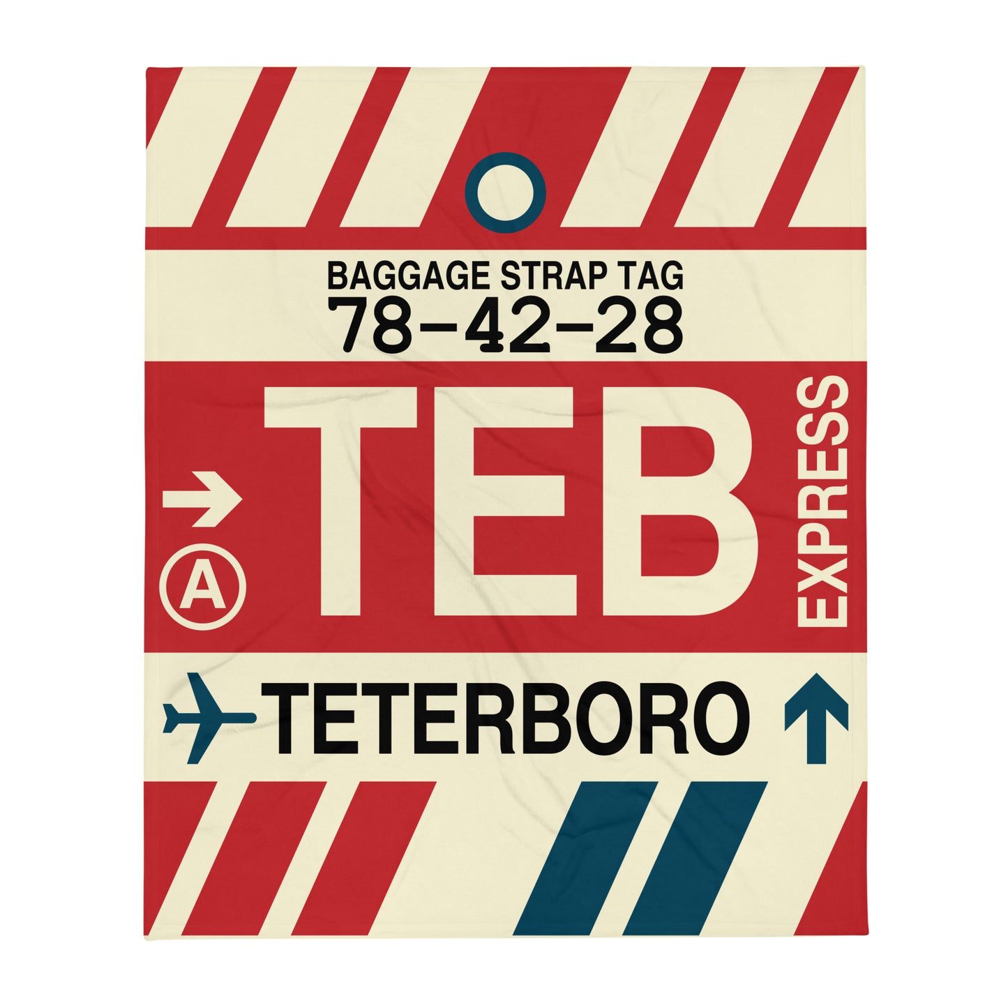 TEB Teterboro Throw Blanket • Jet Age Baggage Tag Design • YHM Designs - Image 01