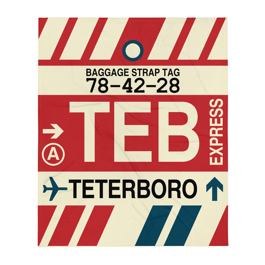 TEB Teterboro Throw Blanket • Jet Age Baggage Tag Design • YHM Designs - Image 01