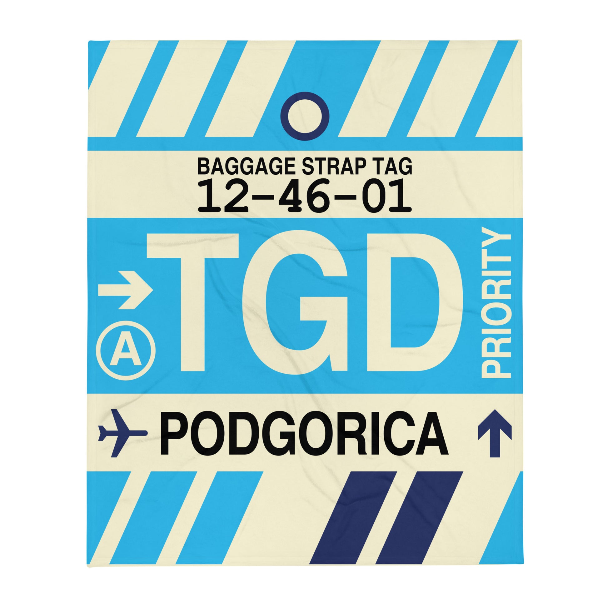 TGD Podgorica Throw Blanket • Jet Age Baggage Tag Design • YHM Designs - Image 01