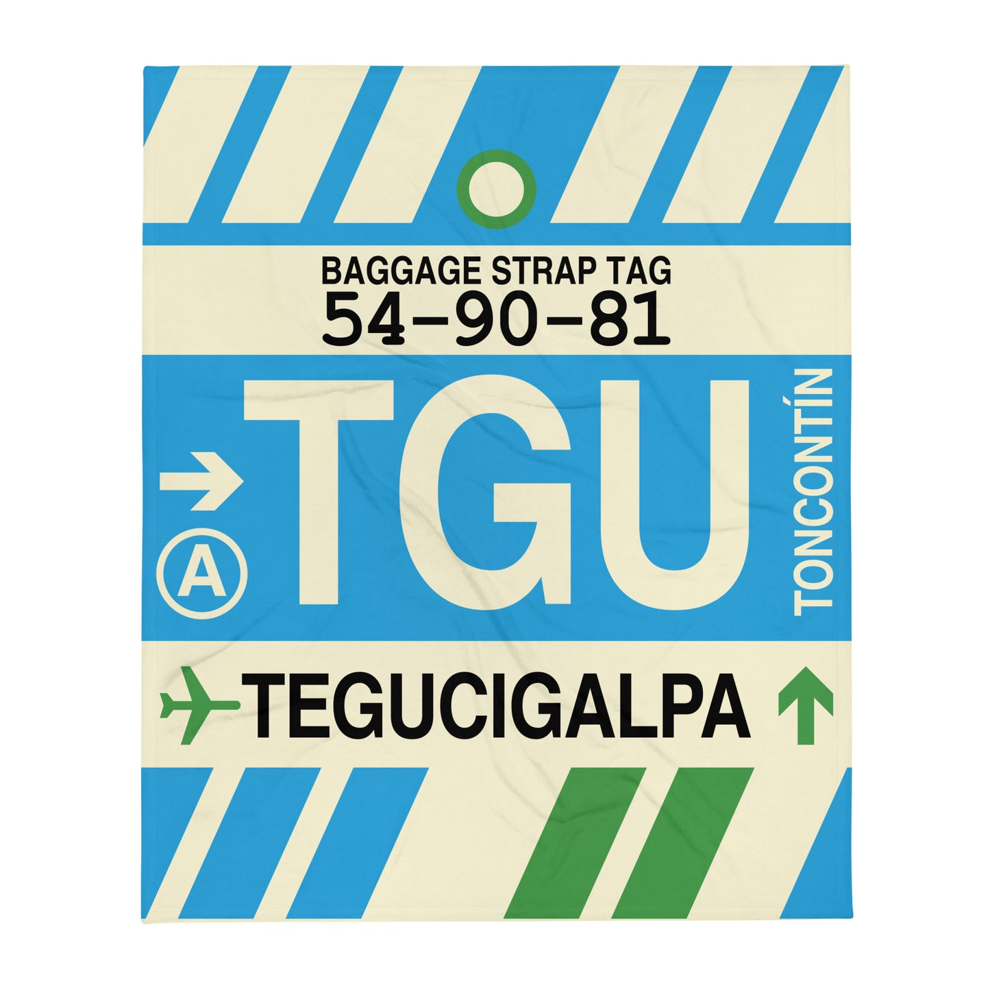 TGU Tegucigalpa Throw Blanket • Jet Age Baggage Tag Design • YHM Designs - Image 01