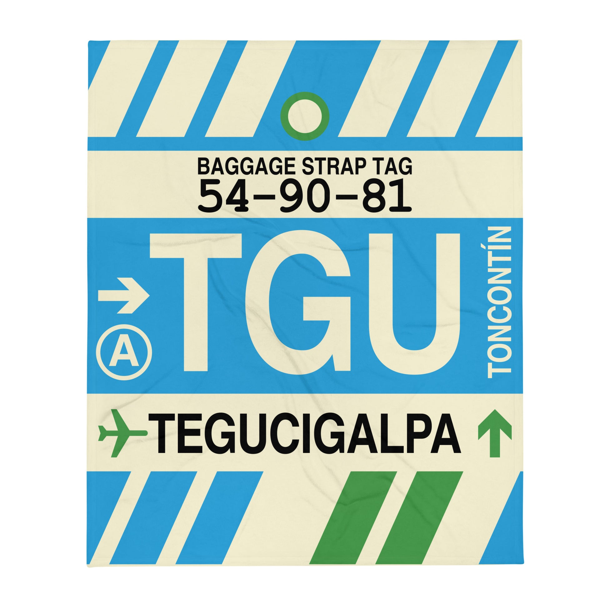 TGU Tegucigalpa Throw Blanket • Jet Age Baggage Tag Design • YHM Designs - Image 01