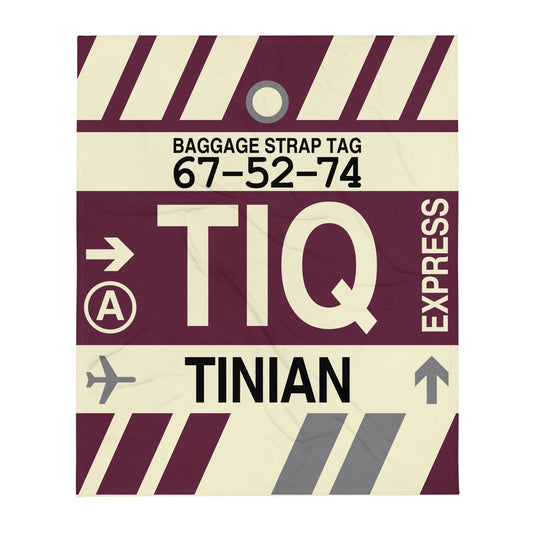 TIQ Tinian Throw Blanket • Jet Age Baggage Tag Design • YHM Designs - Image 01