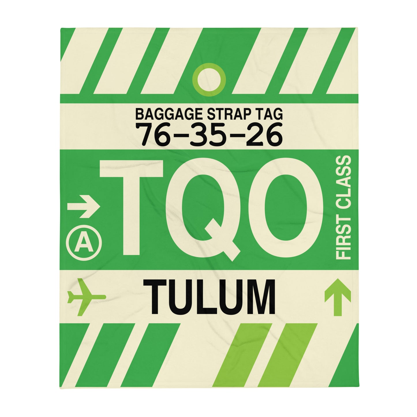TQO Tulum Throw Blanket • Jet Age Baggage Tag Design • YHM Designs - Image 01