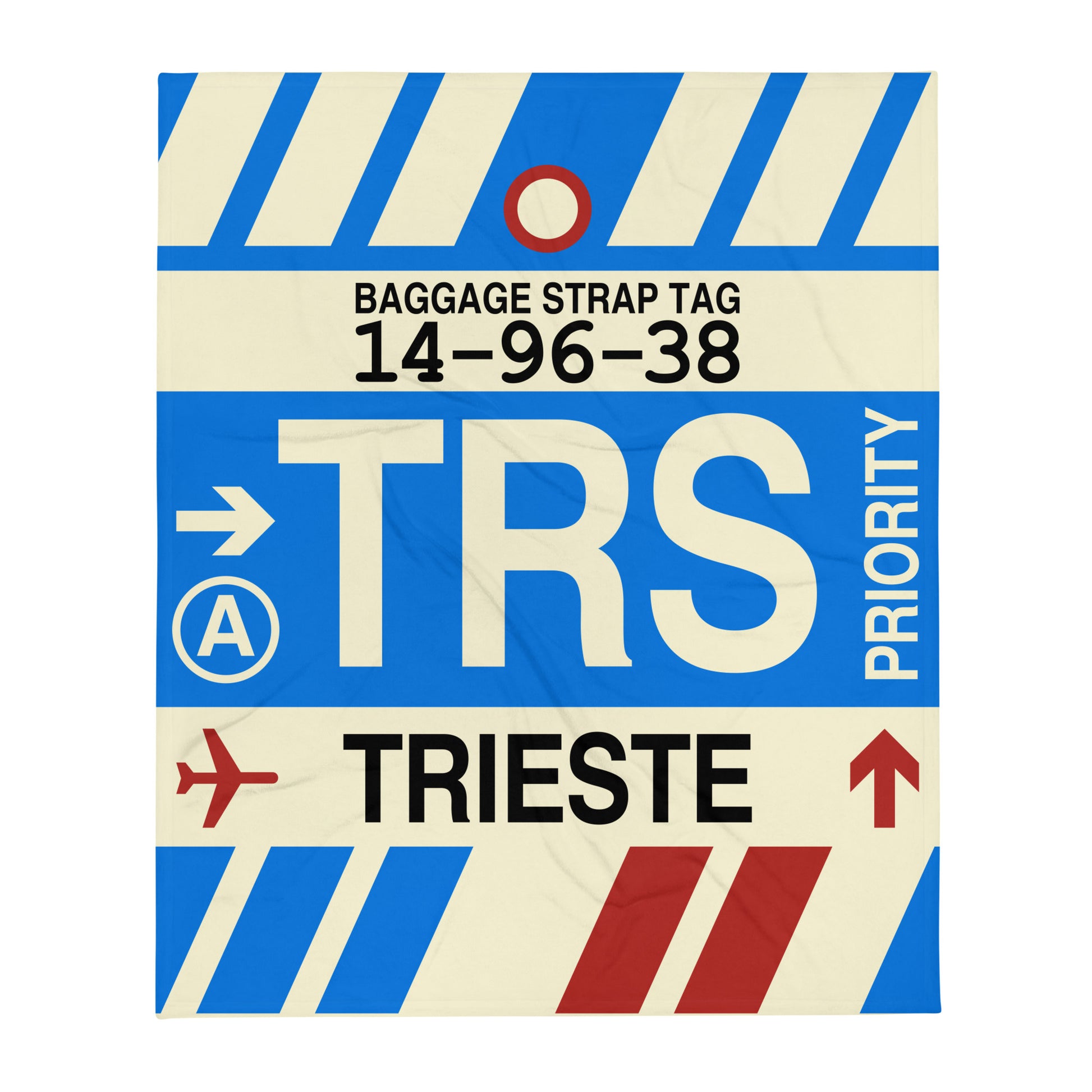 TRS Trieste Throw Blanket • Jet Age Baggage Tag Design • YHM Designs - Image 01