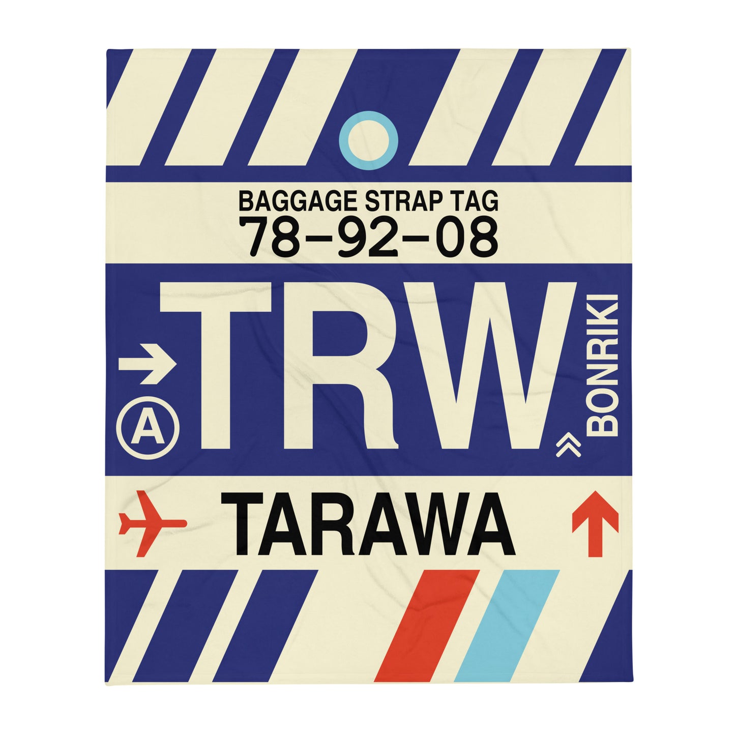 TRW Tarawa Throw Blanket • Jet Age Baggage Tag Design • YHM Designs - Image 01