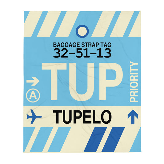 TUP Tupelo Throw Blanket • Jet Age Baggage Tag Design • YHM Designs - Image 01
