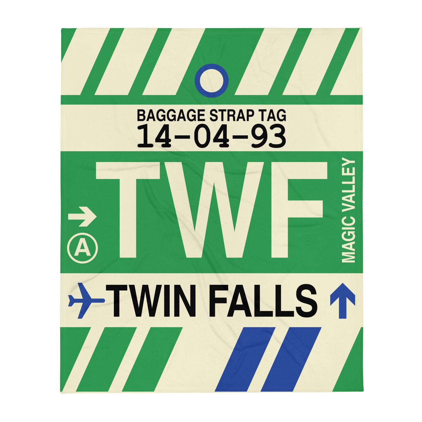 TWF Twin Falls Throw Blanket • Jet Age Baggage Tag Design • YHM Designs - Image 01