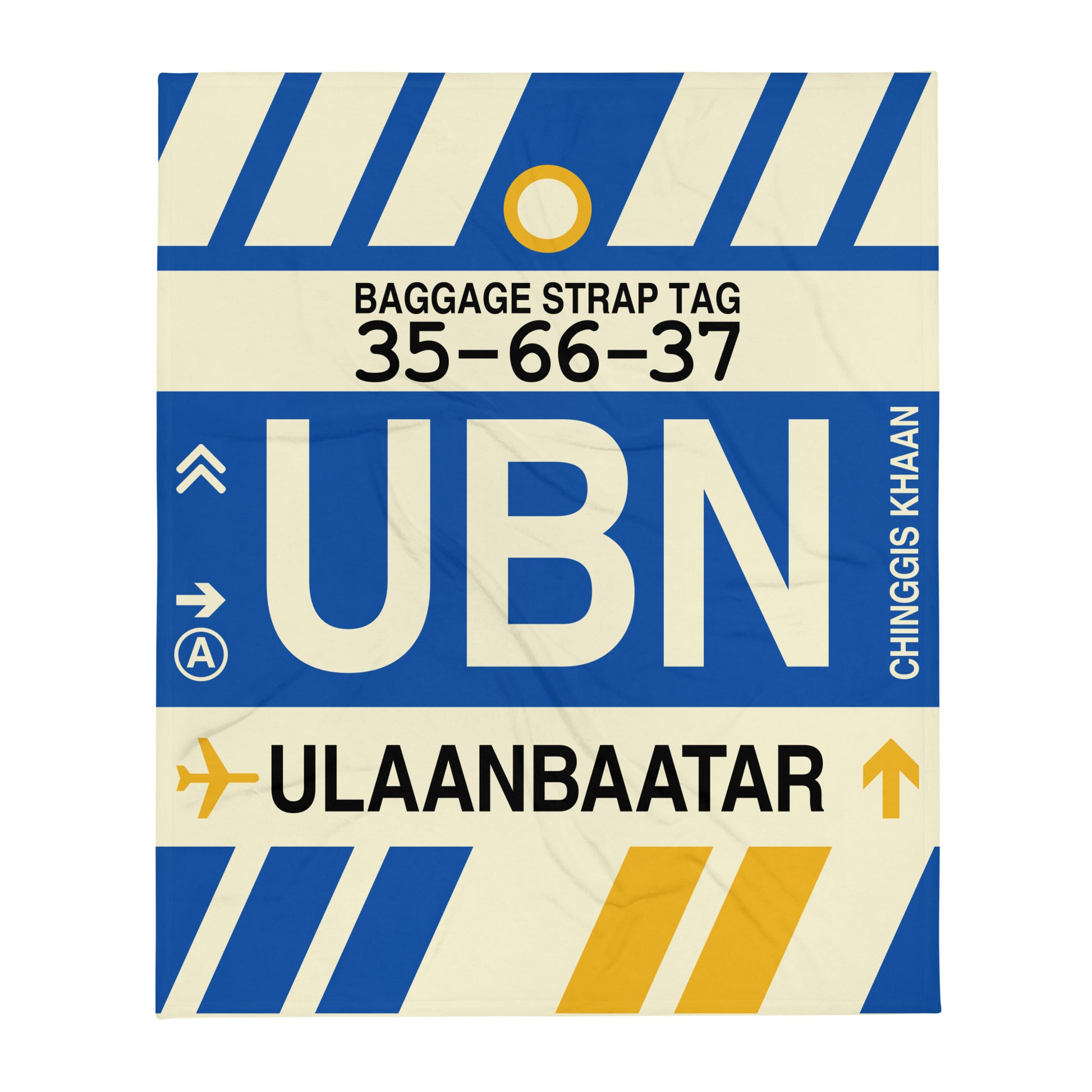 UBN Ulaanbaatar Throw Blanket • Jet Age Baggage Tag Design • YHM Designs - Image 01