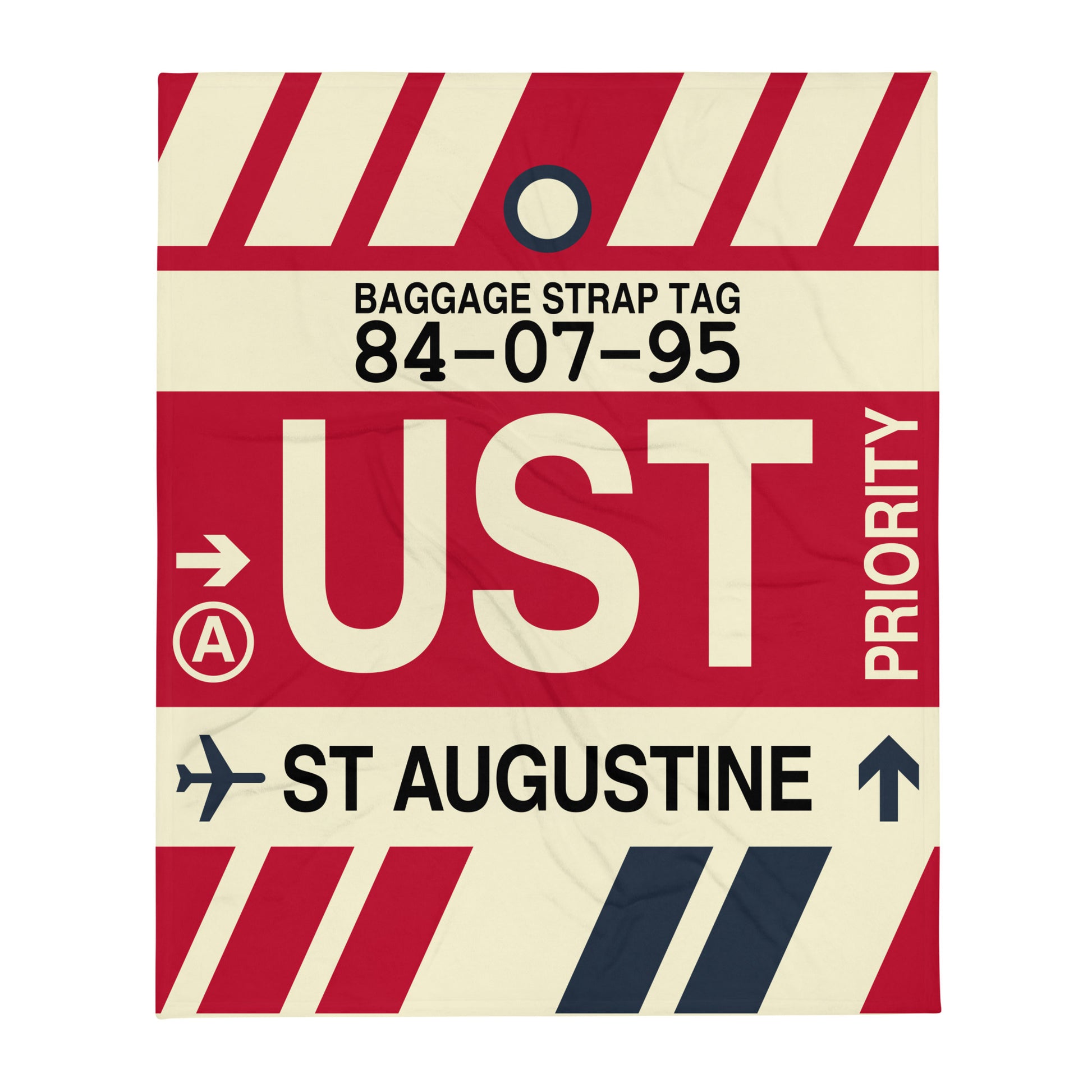 UST St. Augustine Throw Blanket • Jet Age Baggage Tag Design • YHM Designs - Image 01