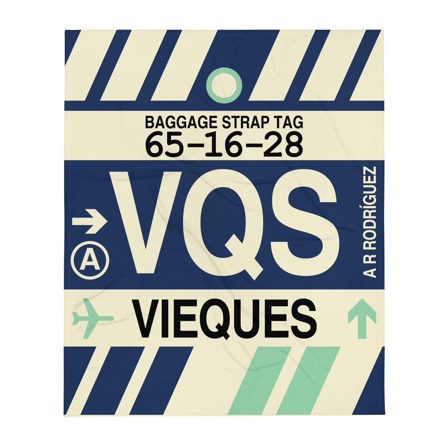 VQS Vieques Throw Blanket • Jet Age Baggage Tag Design • YHM Designs - Image 01