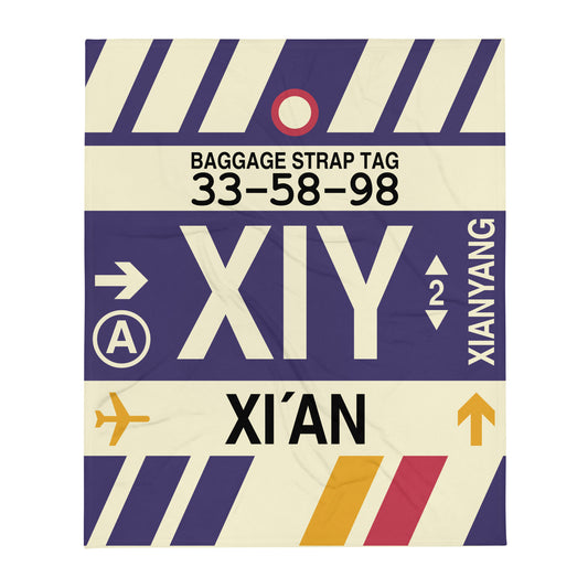 XIY Xi'an Throw Blanket • Jet Age Baggage Tag Design • YHM Designs - Image 01
