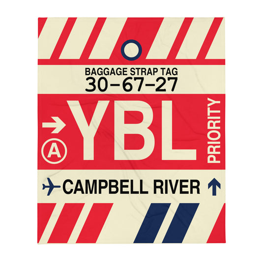 YBL Campbell River Throw Blanket • Jet Age Baggage Tag Design • YHM Designs - Image 01