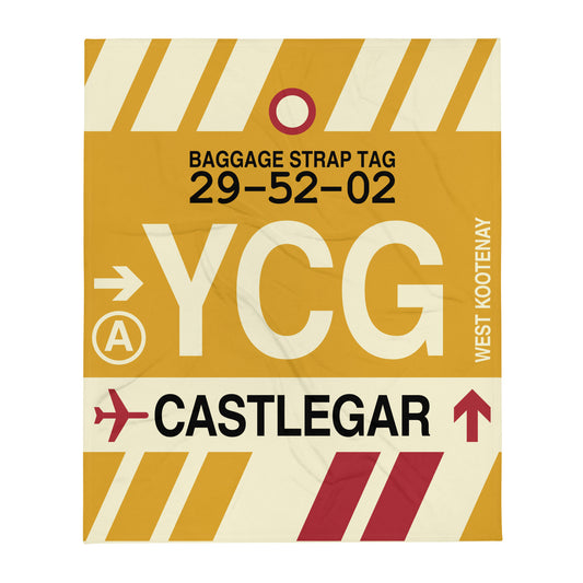 YCG Castlegar Throw Blanket • Jet Age Baggage Tag Design • YHM Designs - Image 01