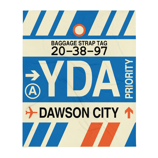 YDA Dawson City Throw Blanket • Jet Age Baggage Tag Design • YHM Designs - Image 01
