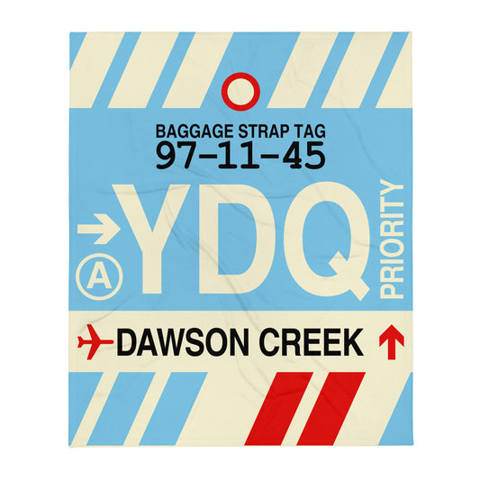 YDQ Dawson Creek Throw Blanket • Jet Age Baggage Tag Design • YHM Designs - Image 01