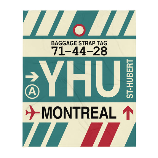 YHU Montreal Throw Blanket • Jet Age Baggage Tag Design • YHM Designs - Image 01