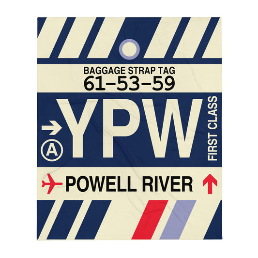 YPW Powell River Throw Blanket • Jet Age Baggage Tag Design • YHM Designs - Image 01