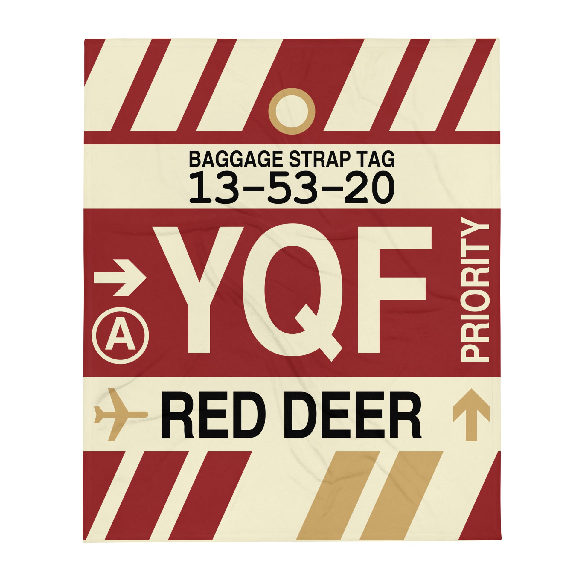YQF Red Deer Throw Blanket • Jet Age Baggage Tag Design • YHM Designs - Image 01