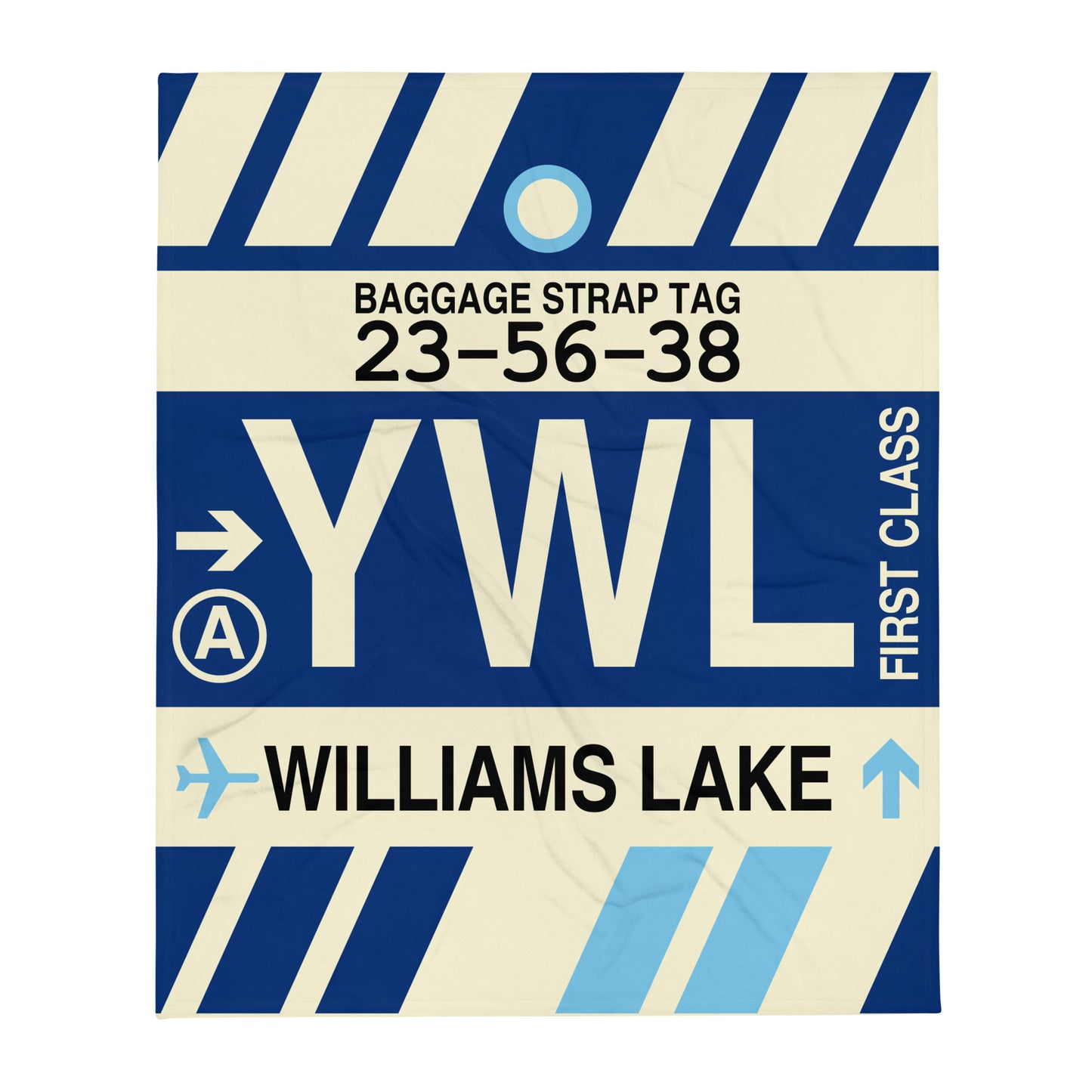 YWL Williams Lake Throw Blanket • Jet Age Baggage Tag Design • YHM Designs - Image 01