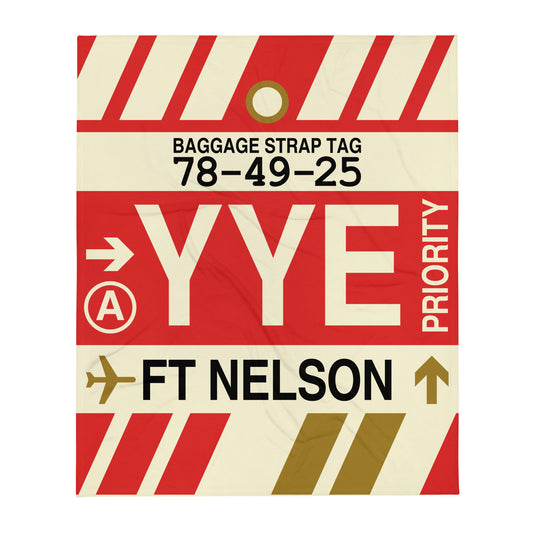 YYE Fort Nelson Throw Blanket • Jet Age Baggage Tag Design • YHM Designs - Image 01