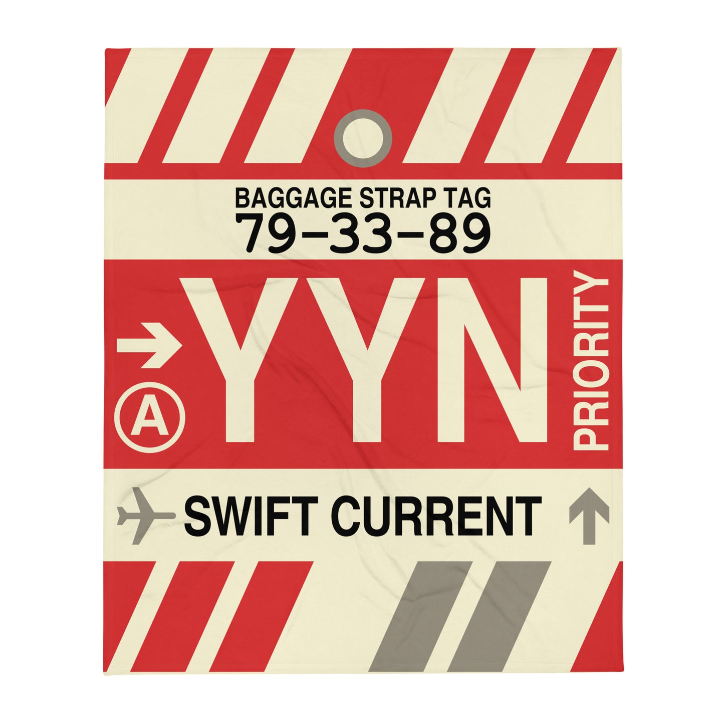 YYN Swift Current Throw Blanket • Jet Age Baggage Tag Design • YHM Designs - Image 01
