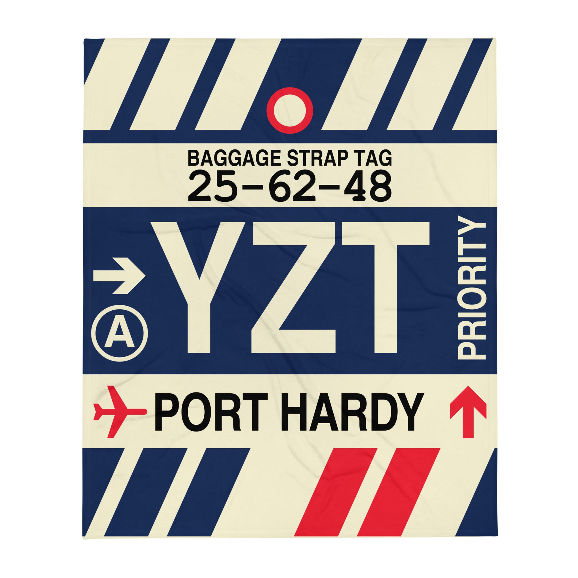 YZT Port Hardy Throw Blanket • Jet Age Baggage Tag Design • YHM Designs - Image 01