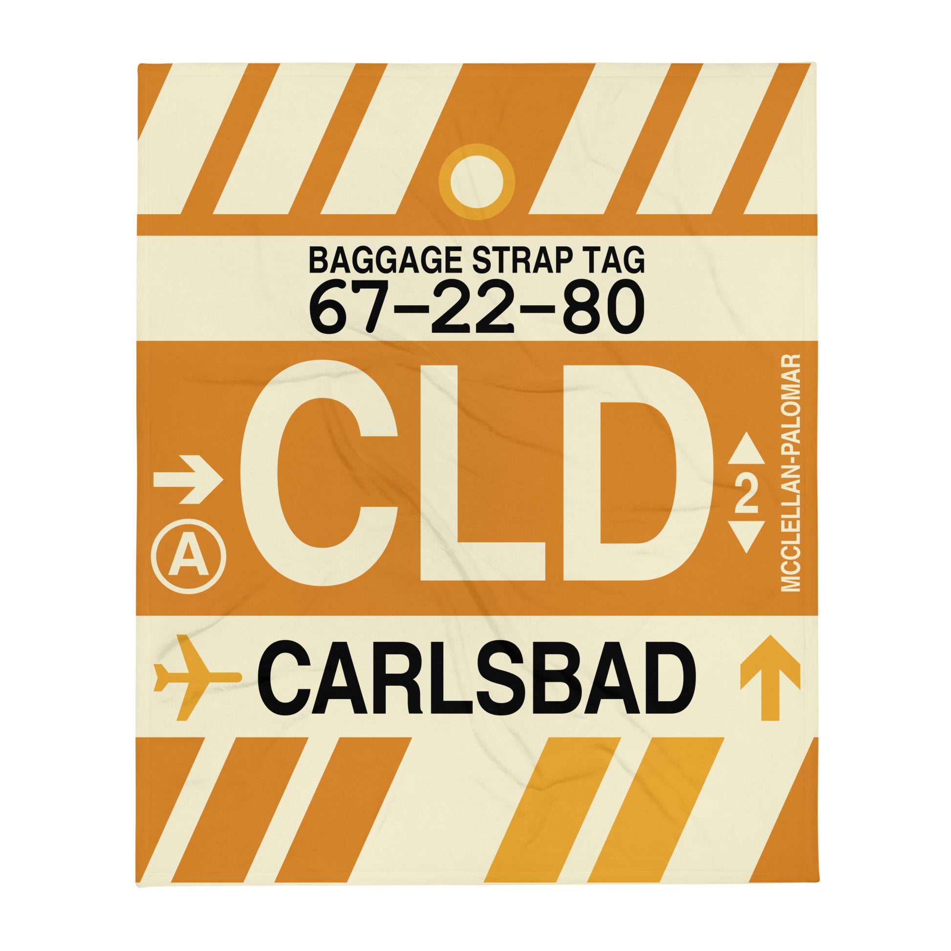 CLD Carlsbad Throw Blanket • Jet Age Baggage Tag Design • YHM Designs - Image 01