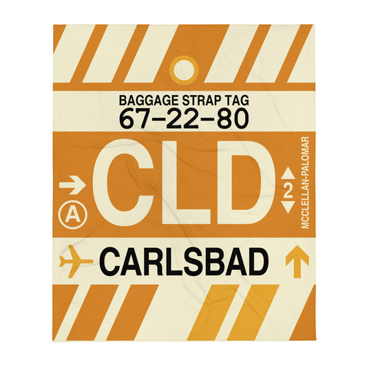 CLD Carlsbad Throw Blanket • Jet Age Baggage Tag Design • YHM Designs - Image 01